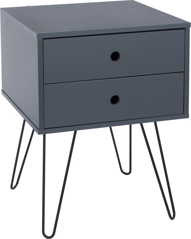 Product photograph of Hemnes Midnight Blue Telford Metal Leg 2 Drawer Bedside Cabinet from Choice Furniture Superstore.